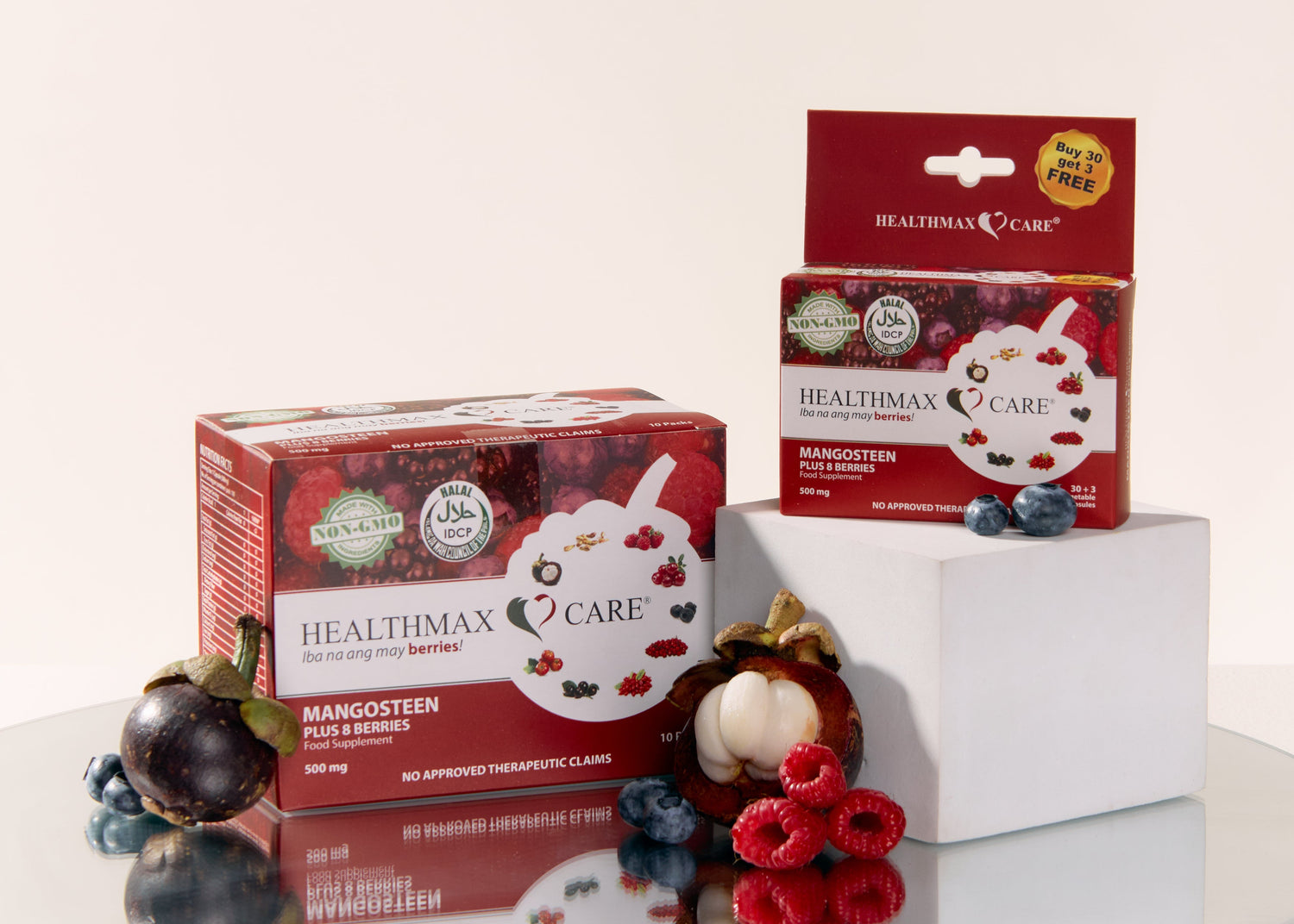 Healthmax Care Mangosteen Plus 8 Berries supplement boxes